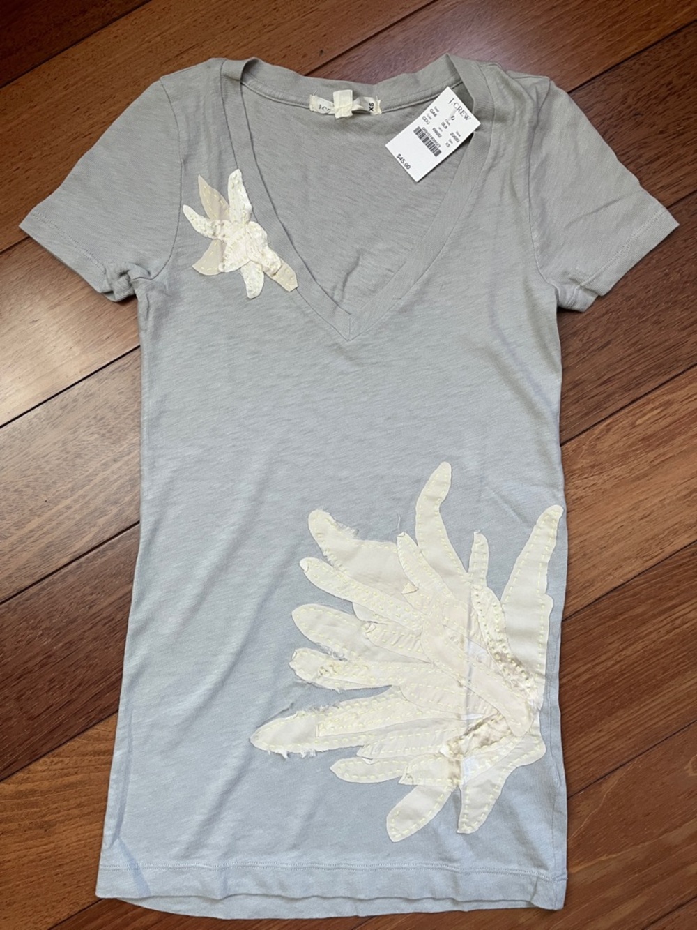 NWT J. Crew Silk Flower V Neck Tee